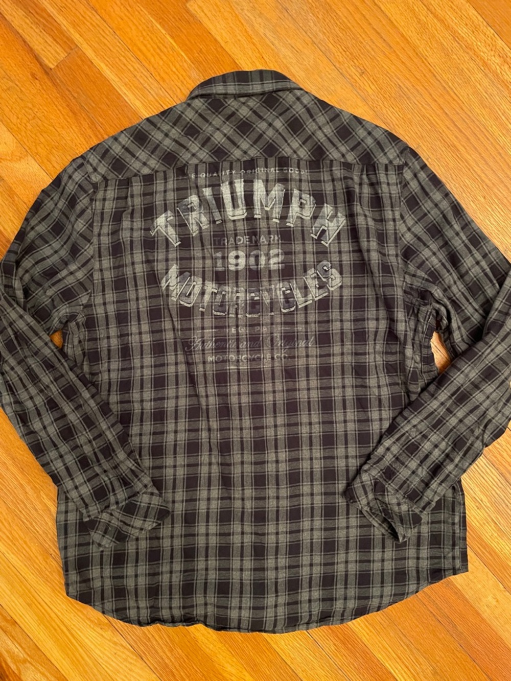 TRIUMPH MOTORCYCLES Plaid Long-Sleeve Snap-Button Urban Bikercore Grunge Shirt